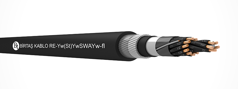 RE-Yw(St)YwSWAYw-fl    90°C  /  500 V Cu/PVC/OSCR/PVC/SWA/PVC/MC